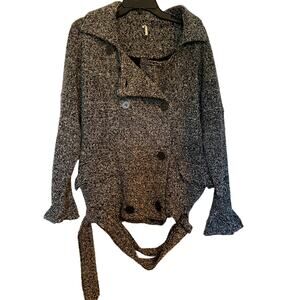 Free People Moto Jacket Lined Slouchy Marbled Black/Gray Belted Size XS